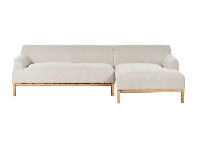 Canapé d'Angle à droite Pieds en Bois Meuble Coin de Salon en Tissu Polyester Beige Clair Sosjo