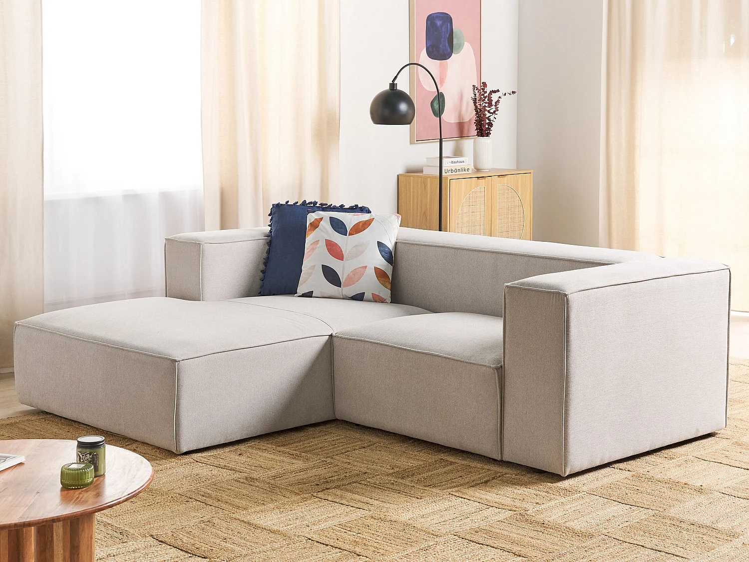 Canapé d'angle VERNON Tissu Beige clair 2 places Côté droit