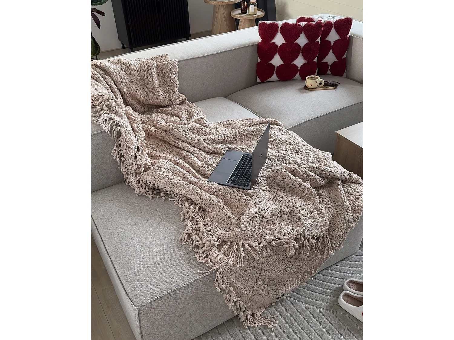 Corner Sofa 2 Seater VERNON Fabric Light Beige Right Hand