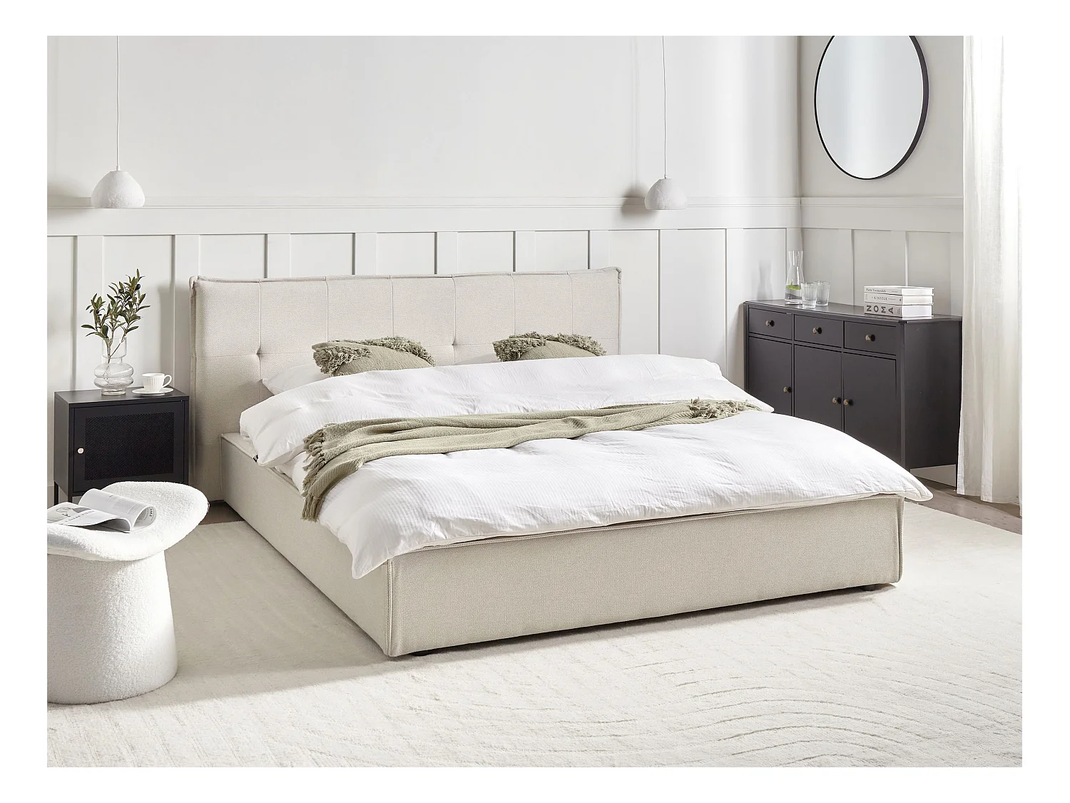 Bett mit Lattenrost Kunstleinen LESTRE 160 x 200 cm Cremeweiss