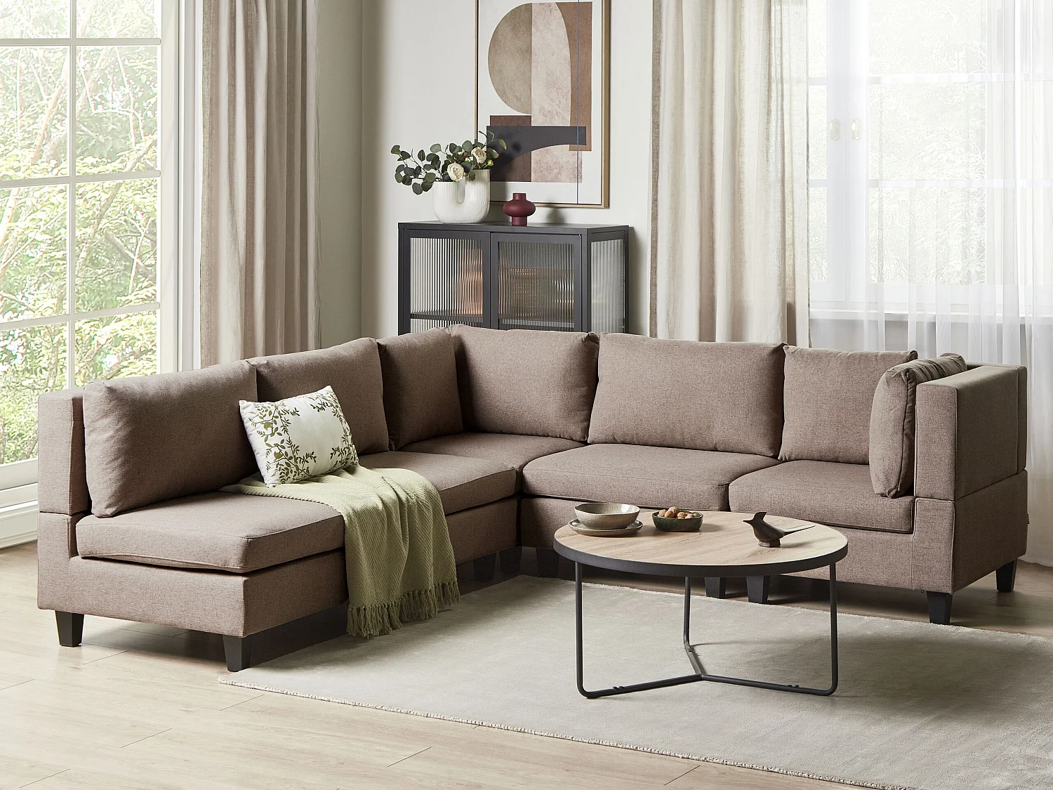 Modul Ecksofa UNSTAD Stoff Braun 5-Sitzer linksseitig