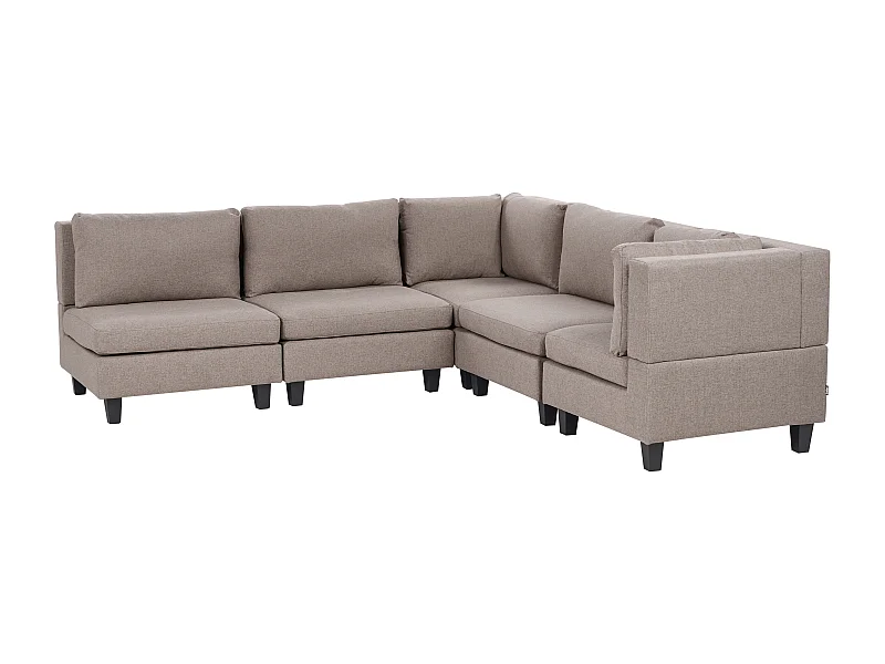 Canapé d'Angle Moderne Modulaire 5 Places Côté Gauche Pieds Noirs et Tissu Rembourré Marron Unstad