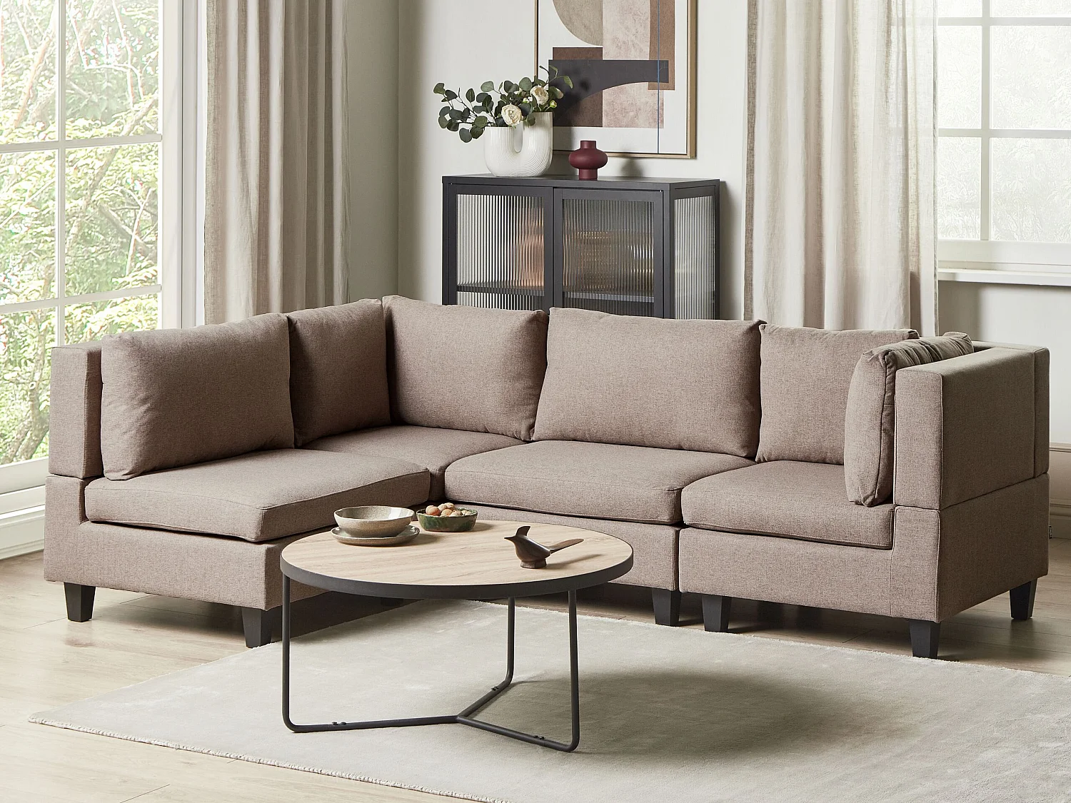 Modul Ecksofa UNSTAD Stoff Braun 4-Sitzer rechtsseitig