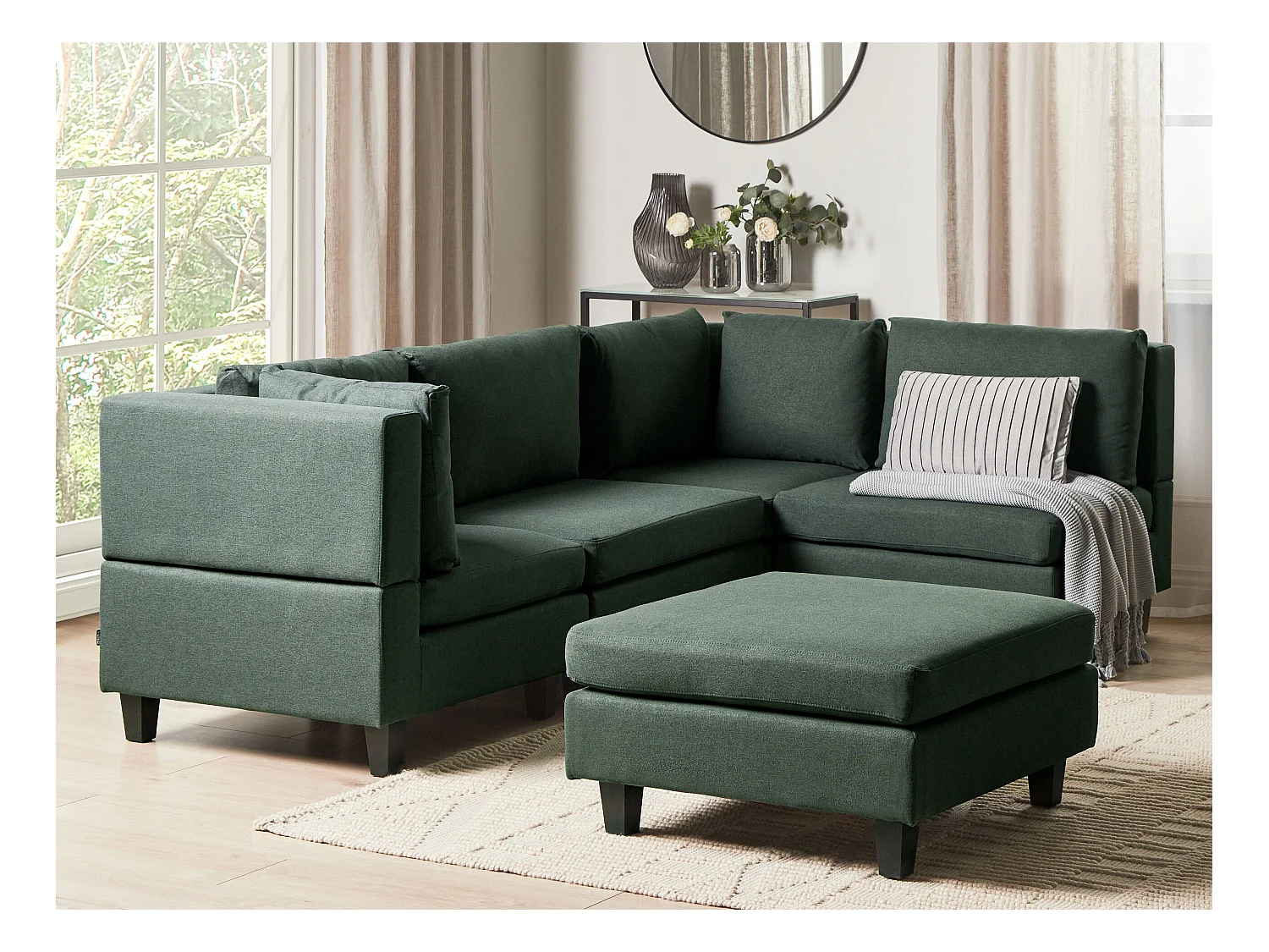 Canapé d'Angle Moderne Modulaire 4 Places Côté droite avec Ottoman Tissu Rembourré Vert Foncé Unstad