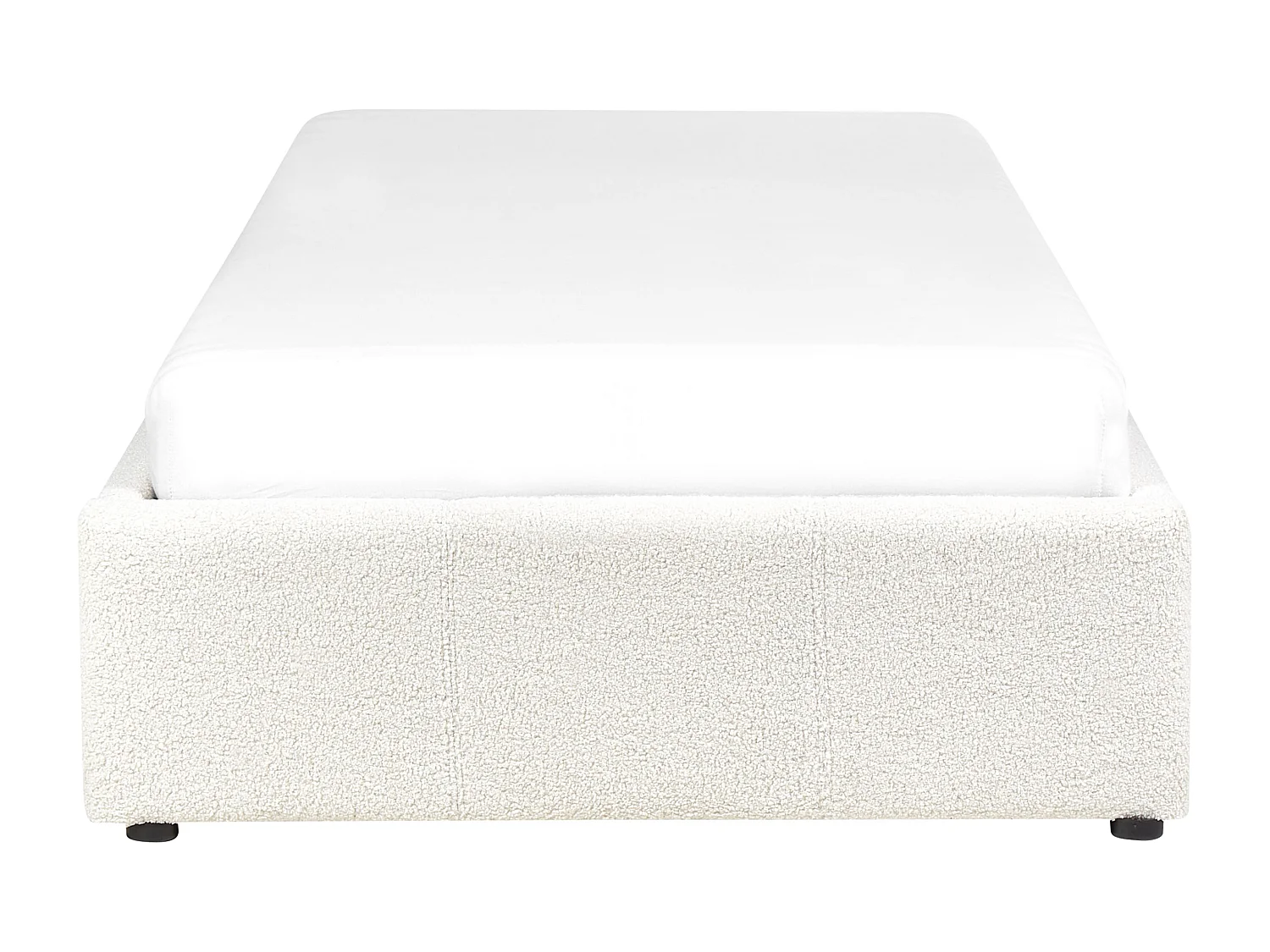 Polsterbett Bouclé weiß mit hochklappbarem Lattenrost 90x200 cm Bettkasten Dinan