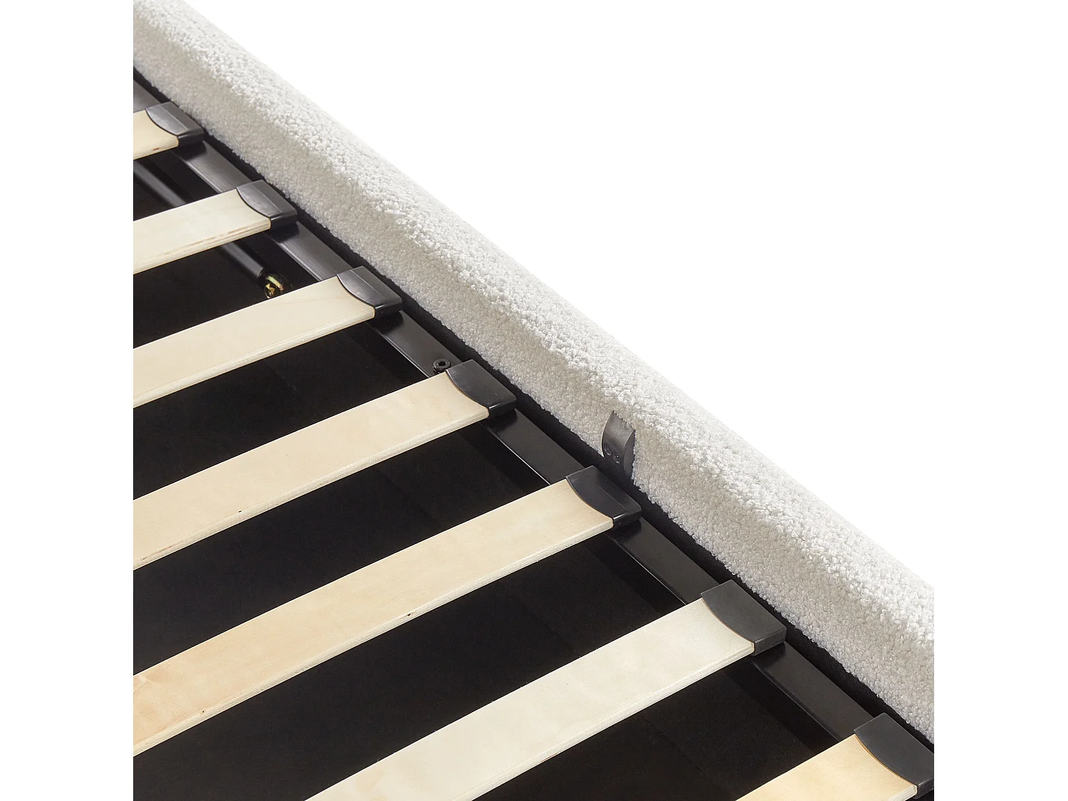 Polsterbett Bouclé weiß mit hochklappbarem Lattenrost 90x200 cm Bettkasten Dinan