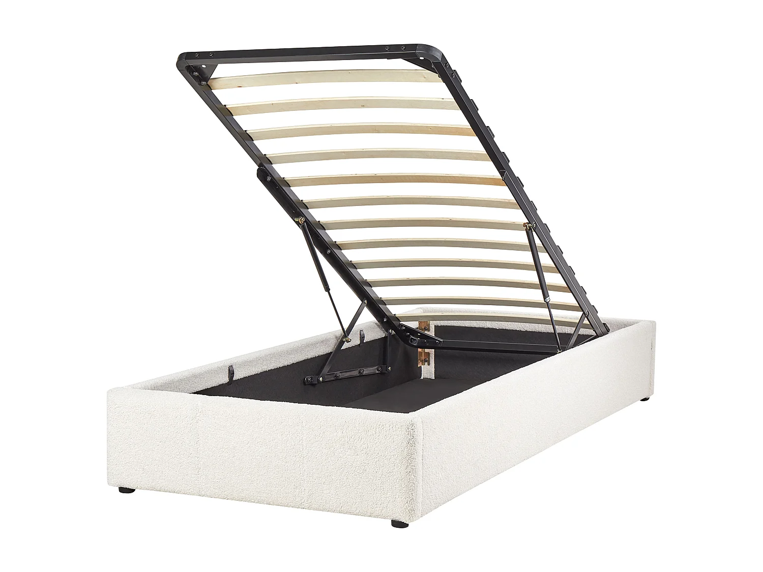 Lit ottoman sans tête de lit Bouclé DINAN 90 x 200 cm Blanc cassé