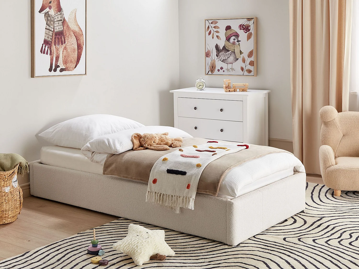 Ottoman Bed without Headboard DINAN Boucle Off-White 90 x 200 cm (EU Single)