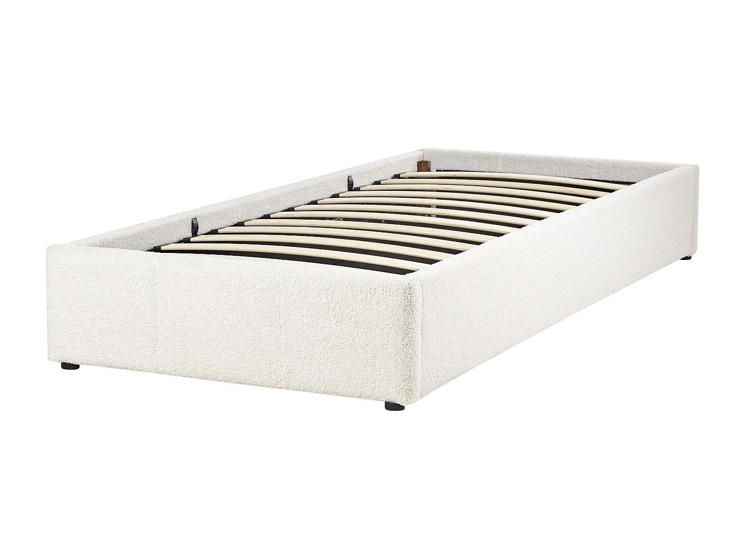 Lit ottoman sans tête de lit Bouclé DINAN 90 x 200 cm Blanc cassé