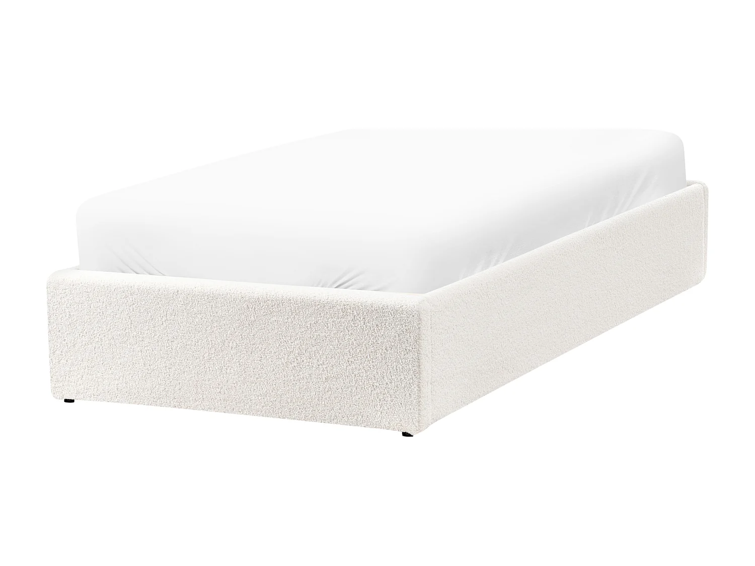 Lit ottoman sans tête de lit Bouclé DINAN 90 x 200 cm Blanc cassé