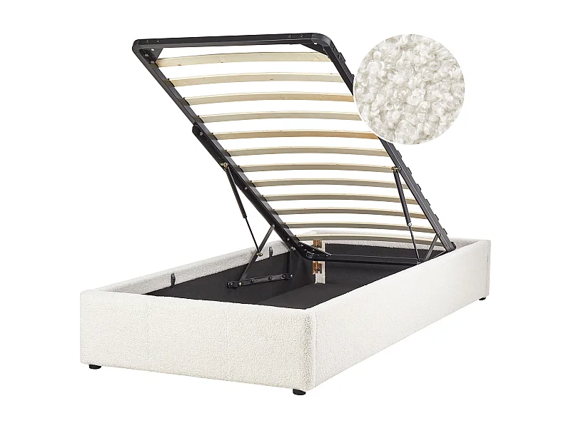 Lit ottoman sans tête de lit Bouclé DINAN 90 x 200 cm Blanc cassé