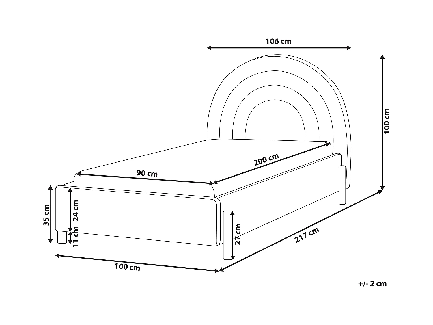 Łóżko 90 x 200 cm beżowe ANET