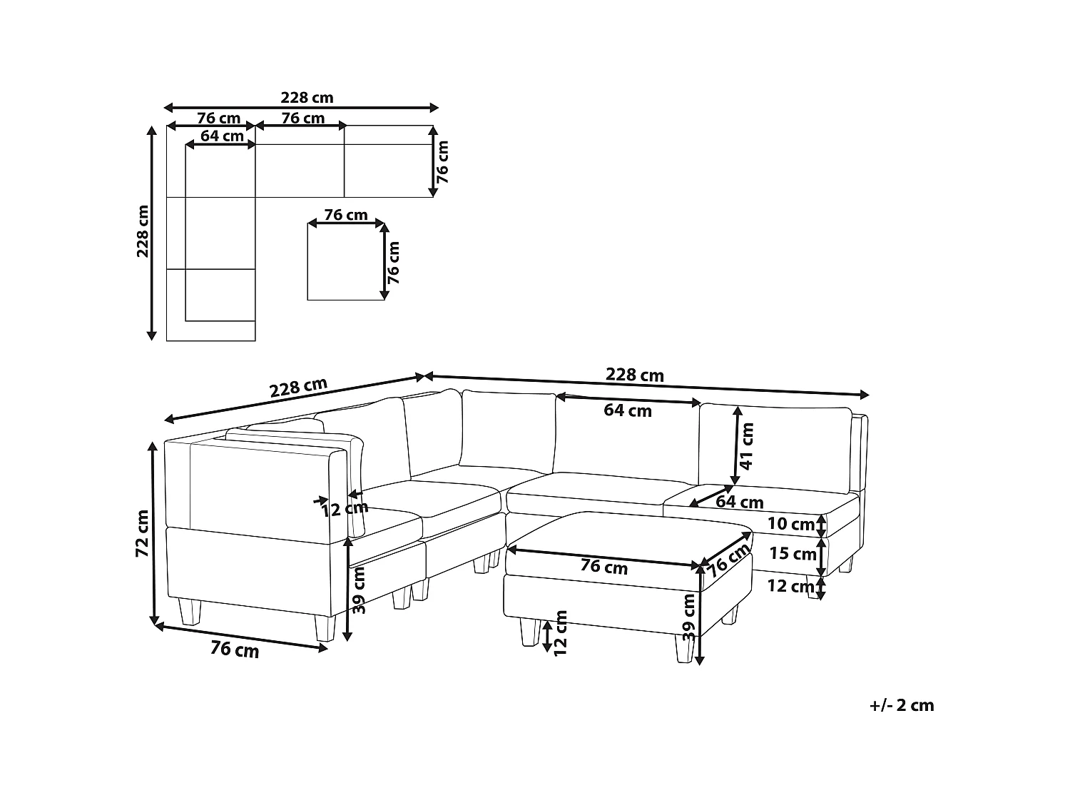 Narożnik modułowy UNSTAD Czarny z otomaną dla 5 osób Prawostronny
