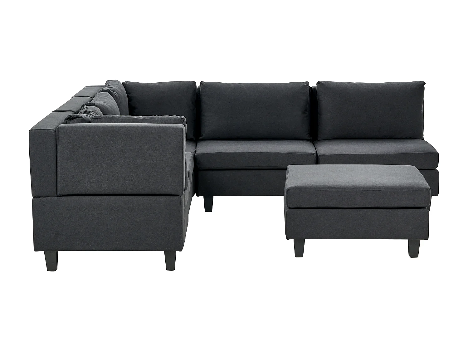 Canapé d'angle modulable 5 places UNSTAD Tissu Noir avec ottoman Côté droit