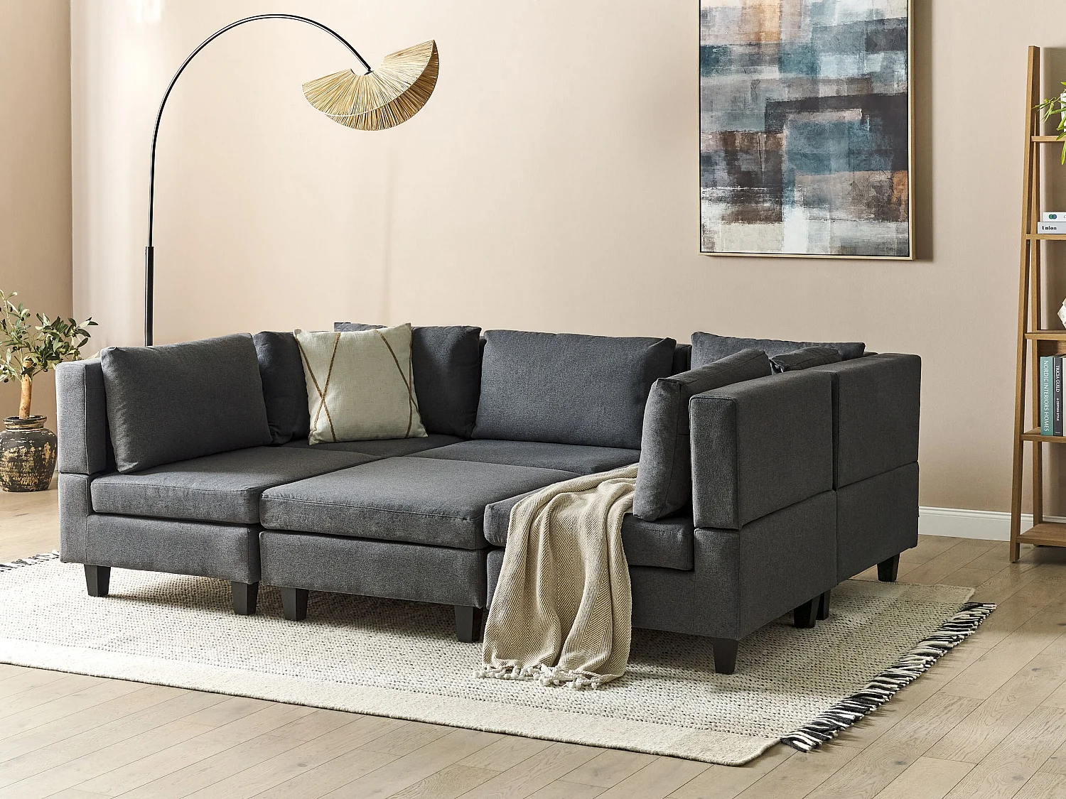 Modulaire U-vormige bank UNSTAD Stof Donkergrijs Met ottomaan 5-zitter