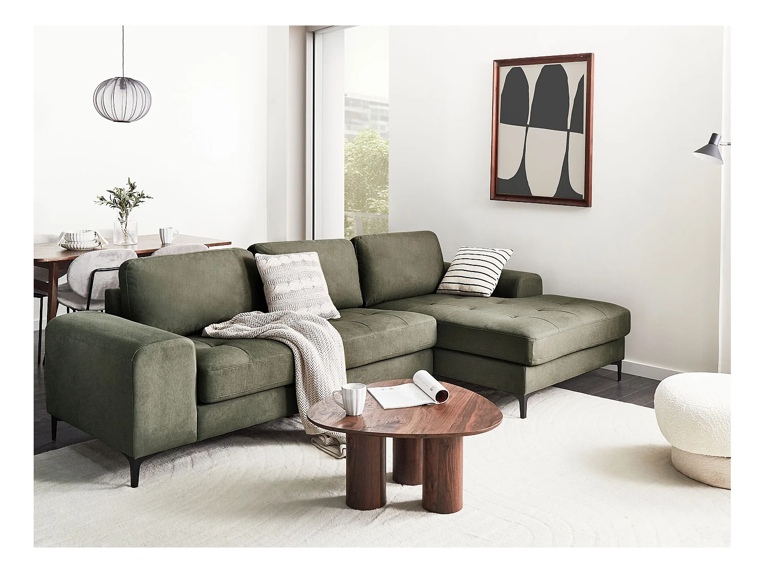 Sofá esquinero KIRUNA Tela Verde oscuro 4 plazas Izquierda