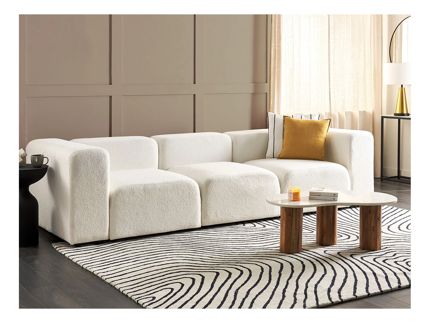Modulsofa FALSTERBO Bouclé Weiss 3-Sitzer