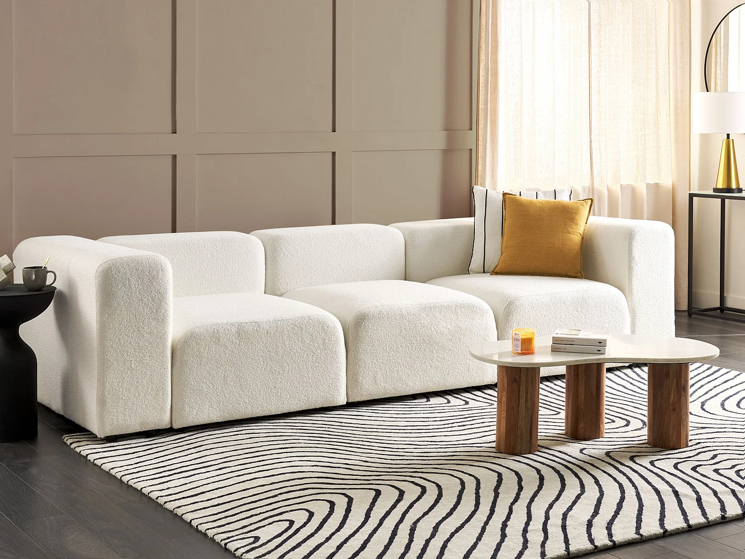 Canapé modulable 3 places FALSTERBO Bouclé Blanc