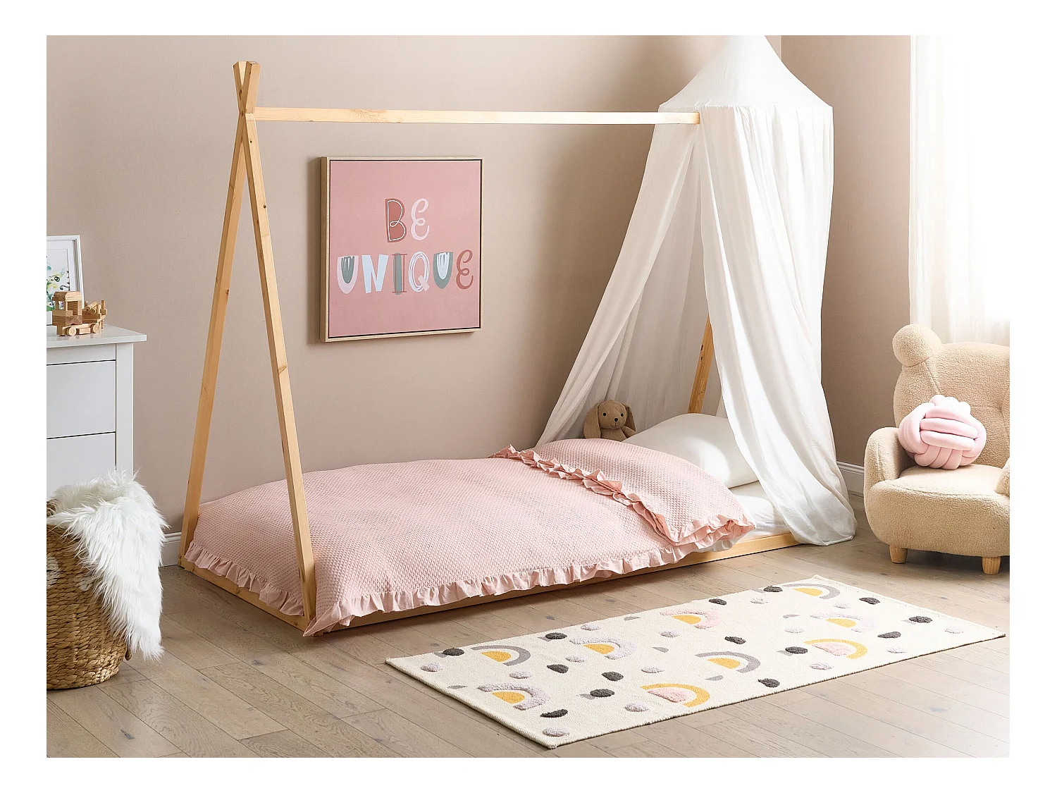 Kinderbett aus Kiefernholz heller Holzfarbton 90 x 200 cm Zeltform modern Saurat