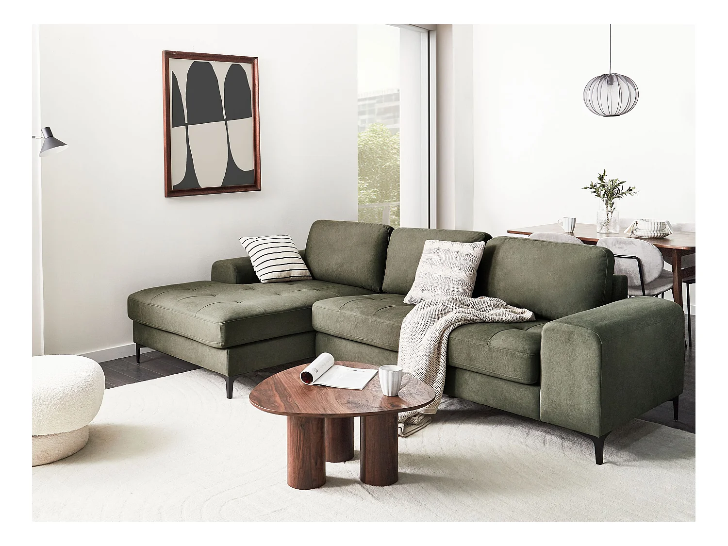 Canapé d'Angle Droit Moderne Pieds en Métal Forme de L Velours Vert Foncé Kiruna