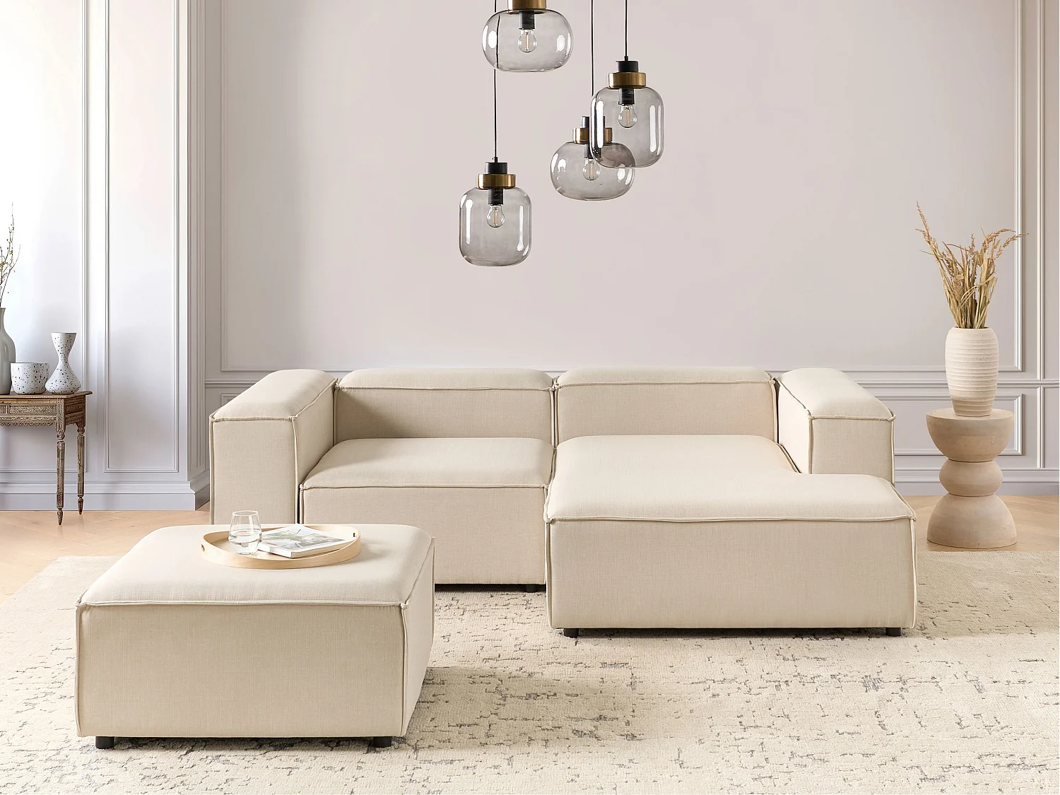 Canapé d'angle modulable ARDAL Tissu Beige 3 places Côté gauche