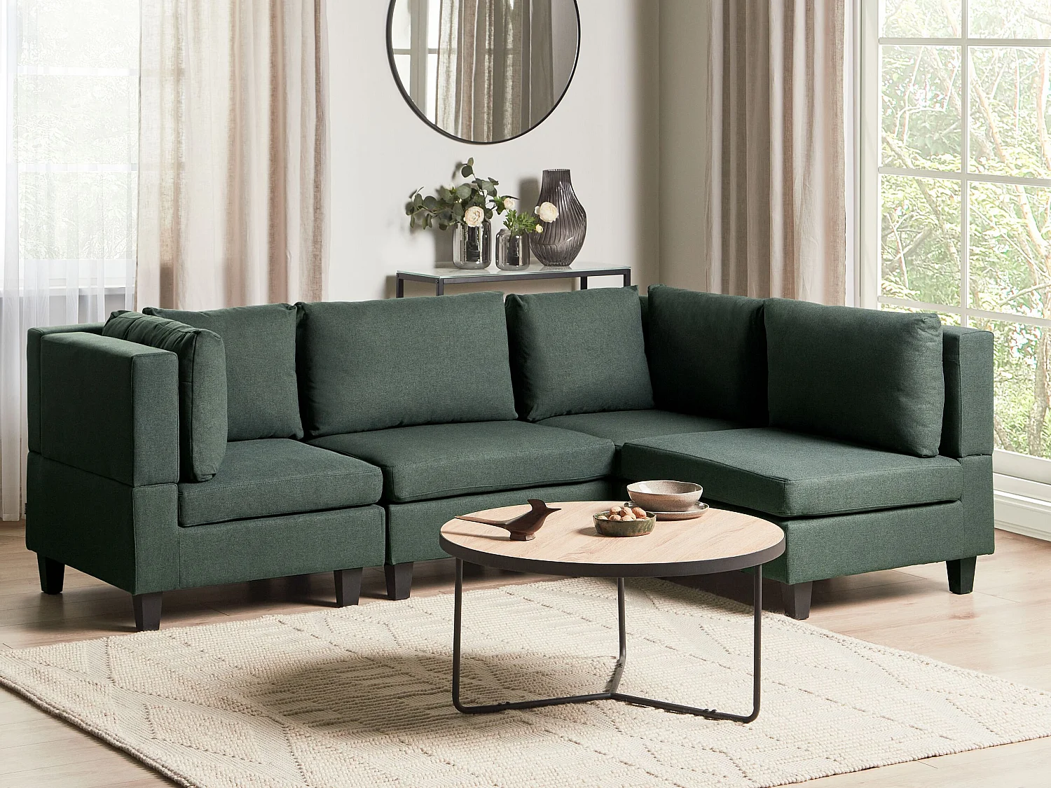 Canapé d'angle modulable UNSTAD Tissu Vert foncé 4 places Côté gauche