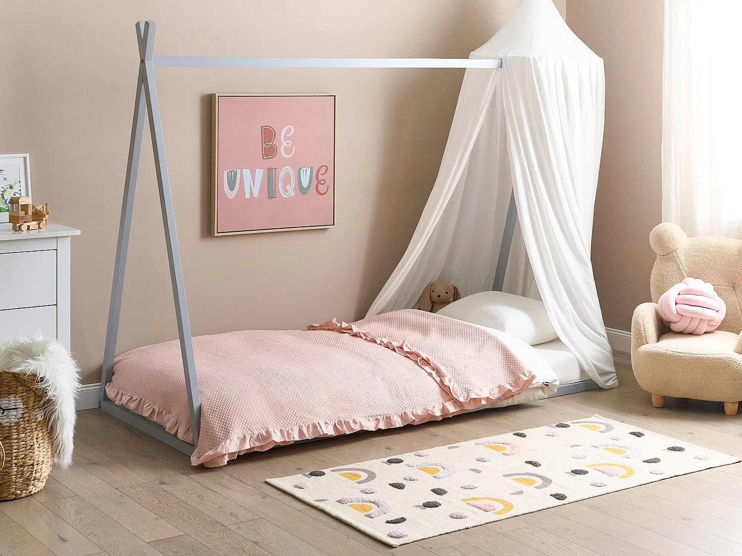 Lit simple en bois 90 x 200 cm gris SAURAT