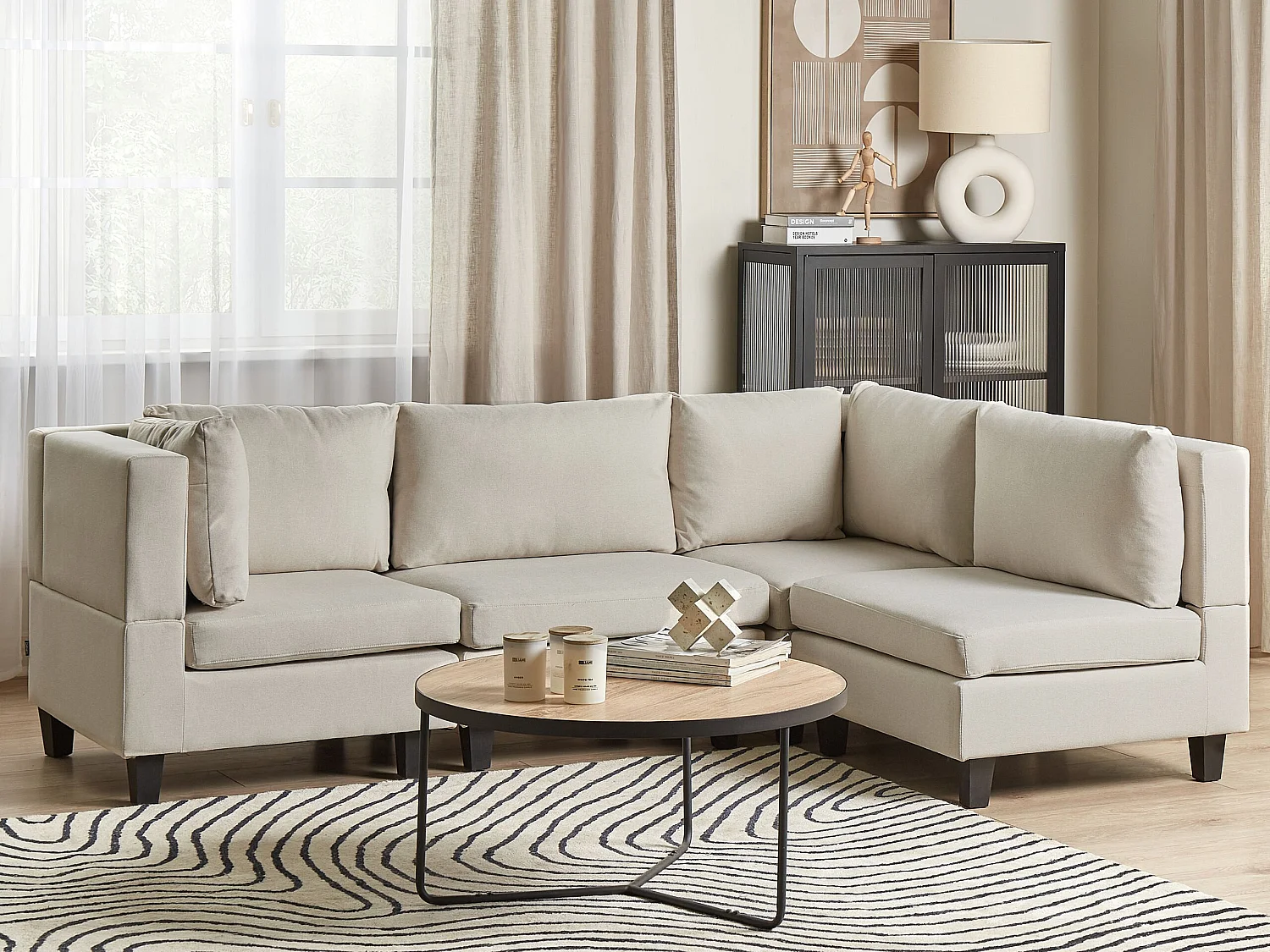 Canapé d'angle modulable UNSTAD Tissu Beige clair 4 places Côté gauche