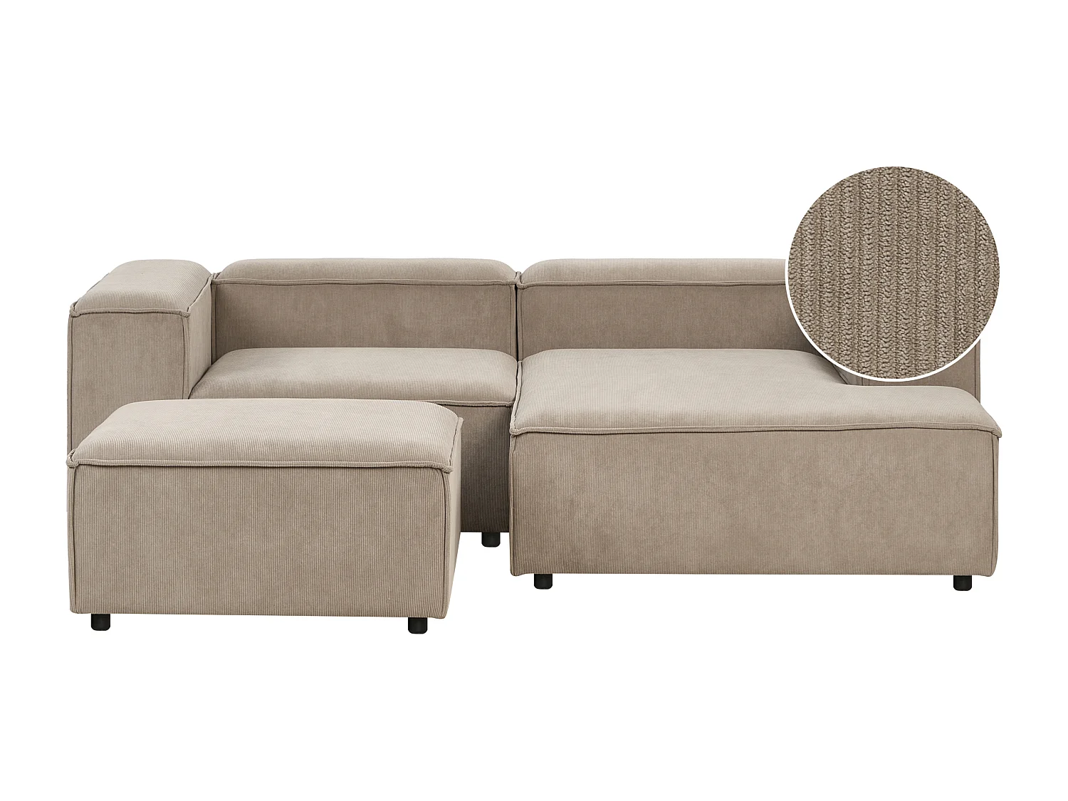 Canapé d'angle modulable 3 places ARDAL Velours côtelé Marron clair avec ottoman Côté droite