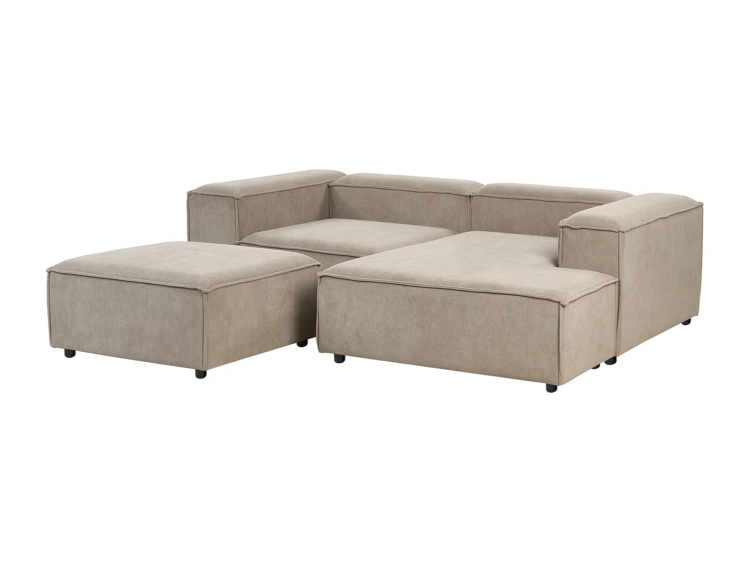 Canapé d'angle modulable 3 places ARDAL Velours côtelé Marron clair avec ottoman Côté droite