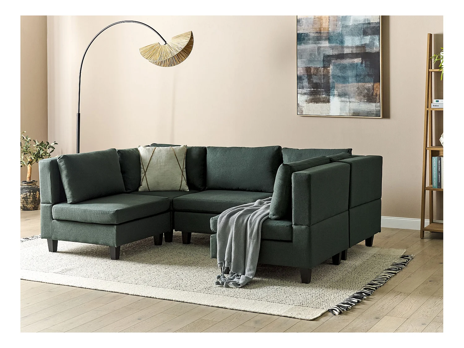 Narożnik modułowy w kształcie U UNSTAD Ciemnozielony dla 5 osób