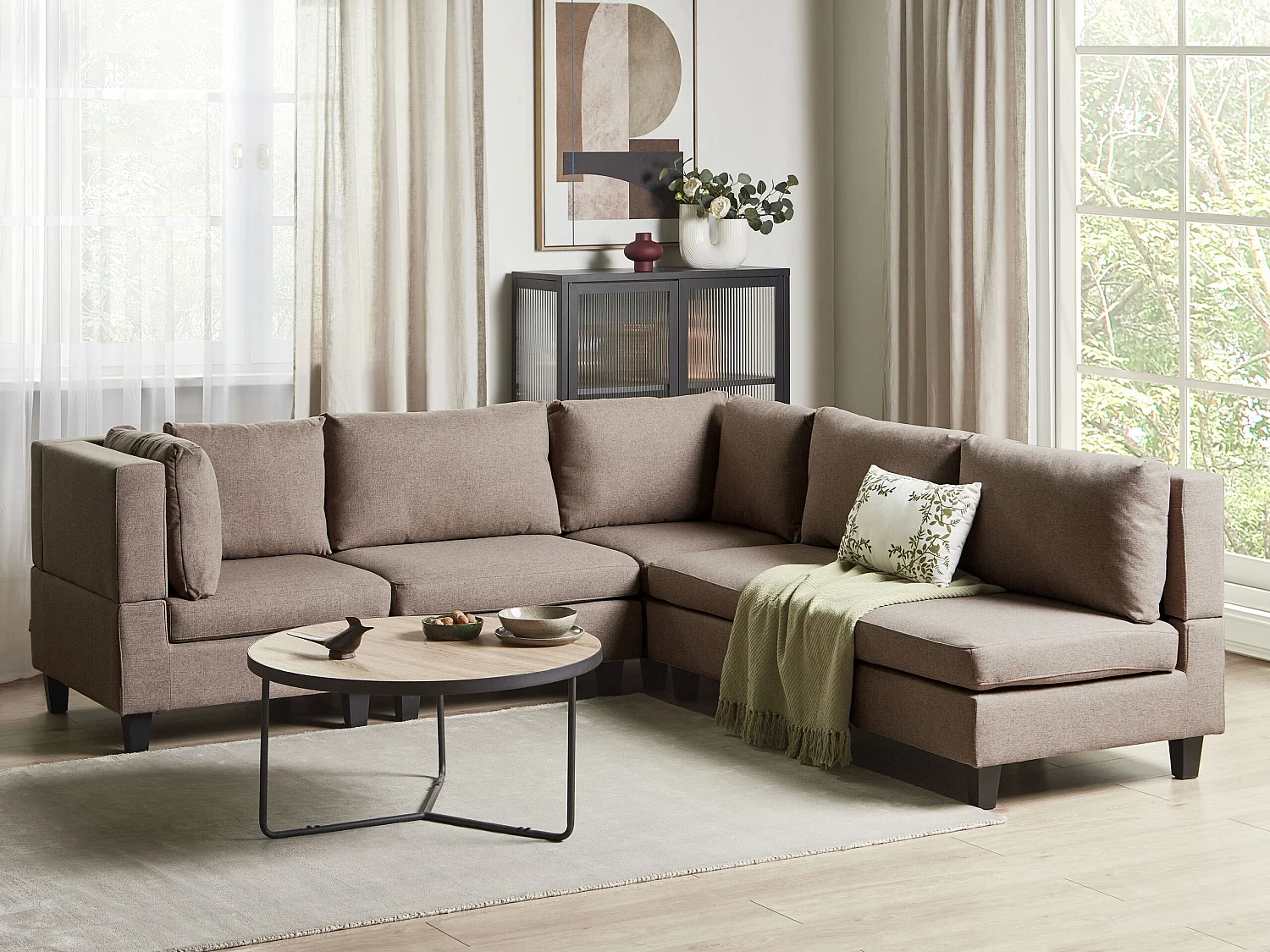 Modulaire hoekbank UNSTAD Stof Bruin 5-zitter Rechterzijde