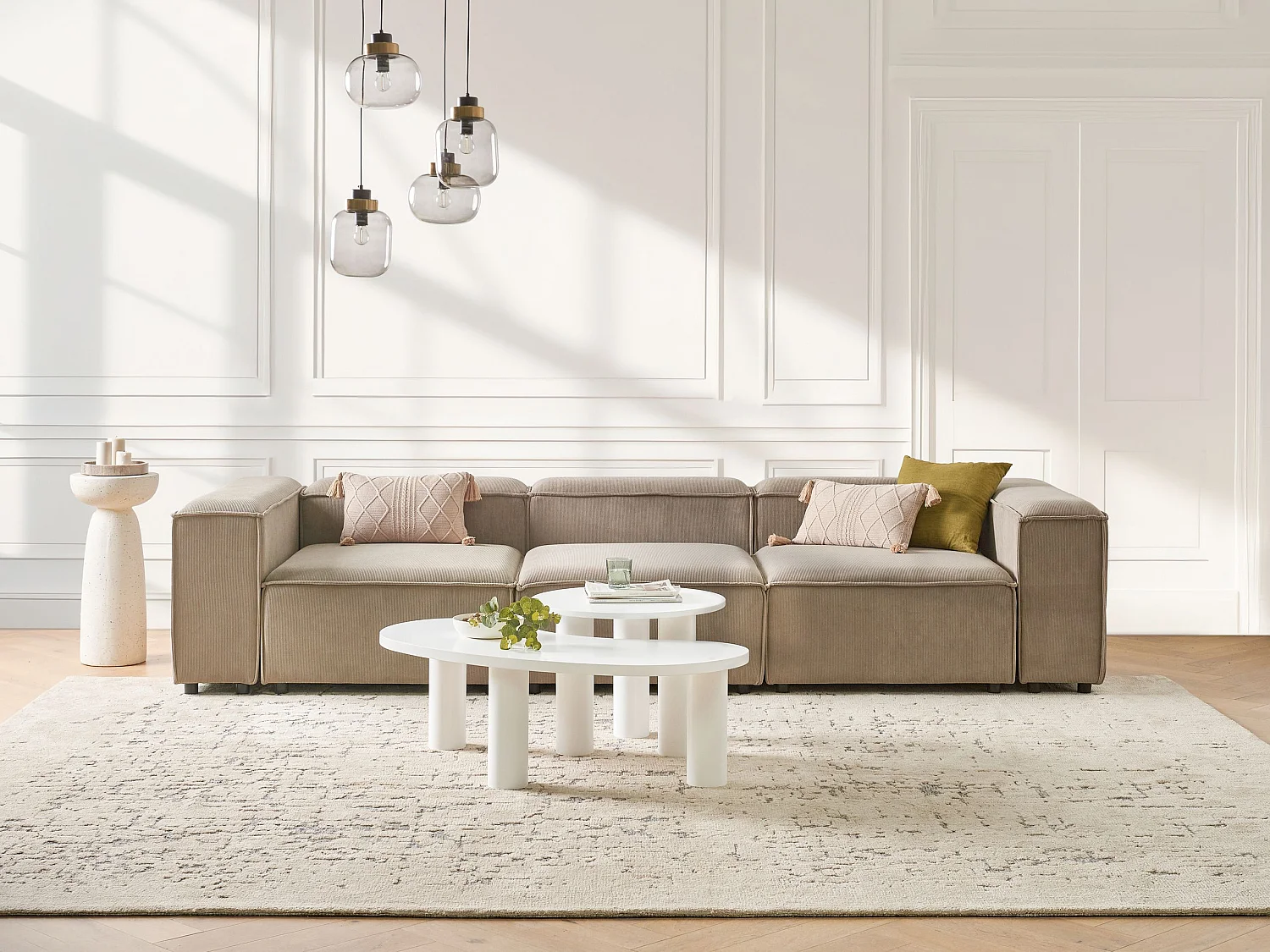 Canapé modulable 3 places ARDAL Velours côtelé Marron clair