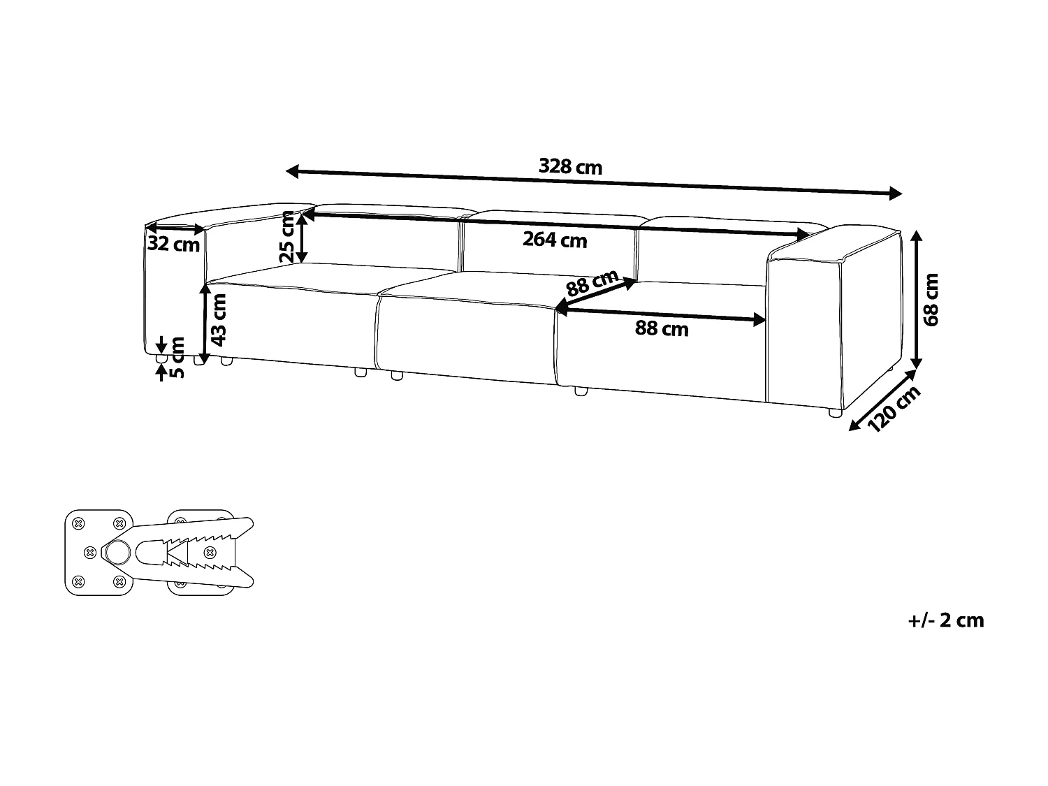 Canapé modulable 3 places ARDAL Velours côtelé Marron clair