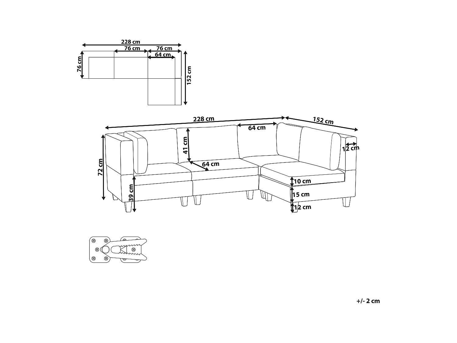 Canapé d'Angle Moderne Modulaire 4 Places Côté droite Pieds Noirs et Tissu Rembourré Gris Foncé Unstad