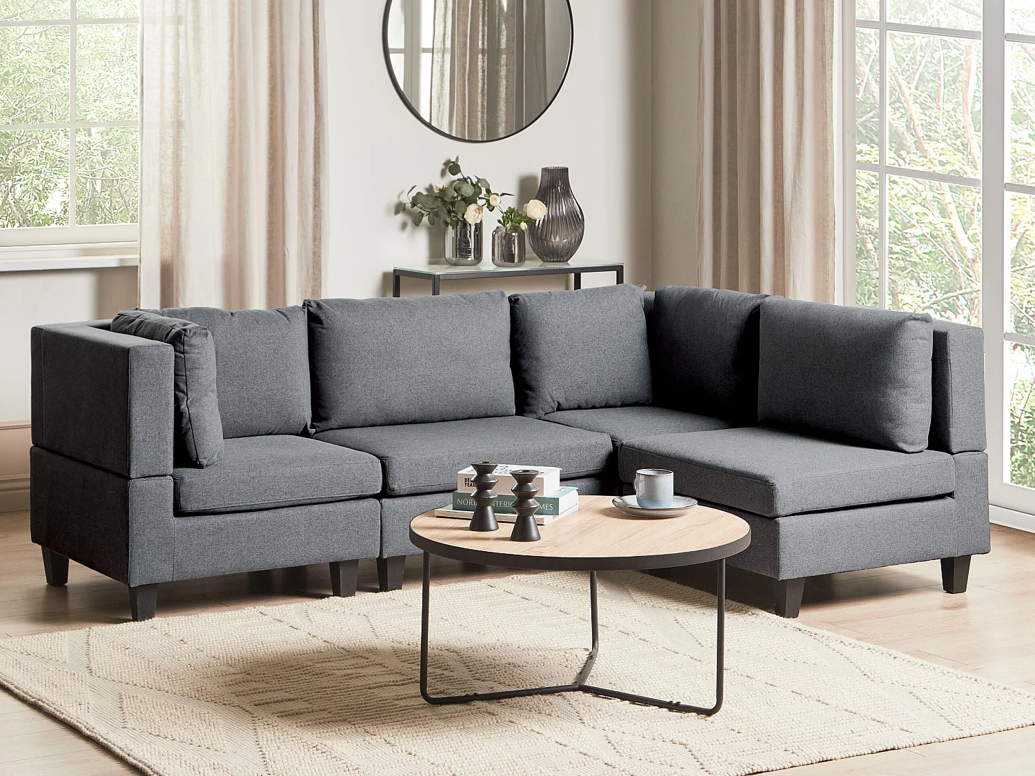 Modul Ecksofa UNSTAD Stoff Dunkelgrau 4-Sitzer linksseitig