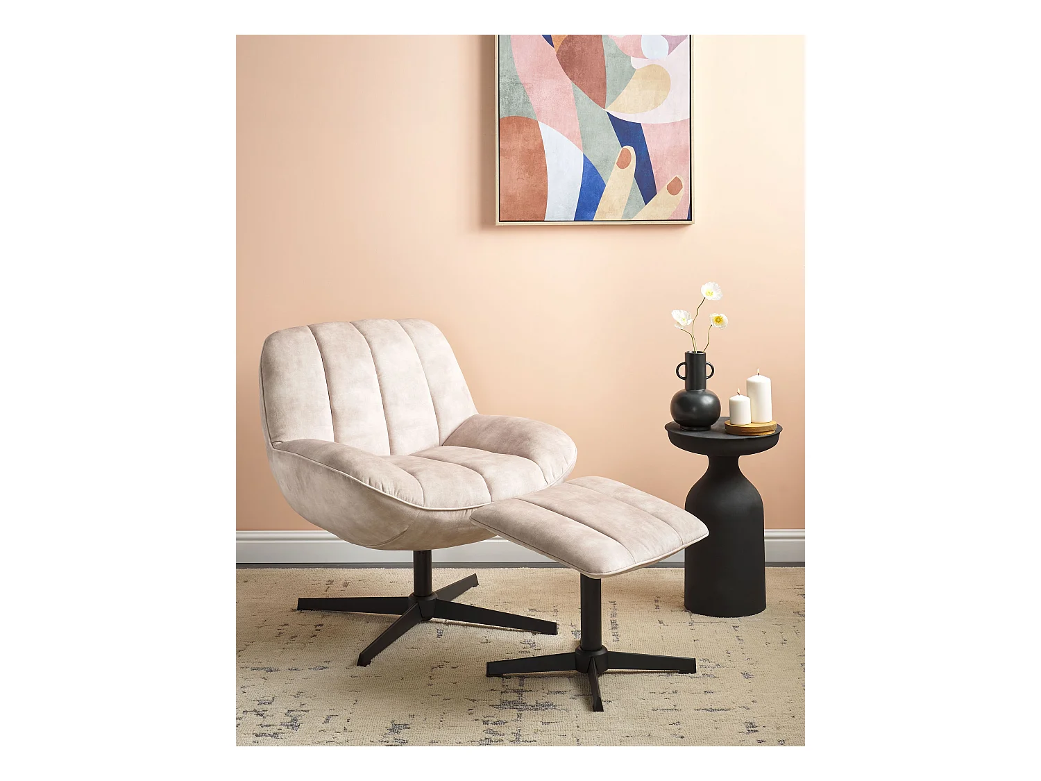 Draaifauteuil LIA met voetenbank Fluweel Beige