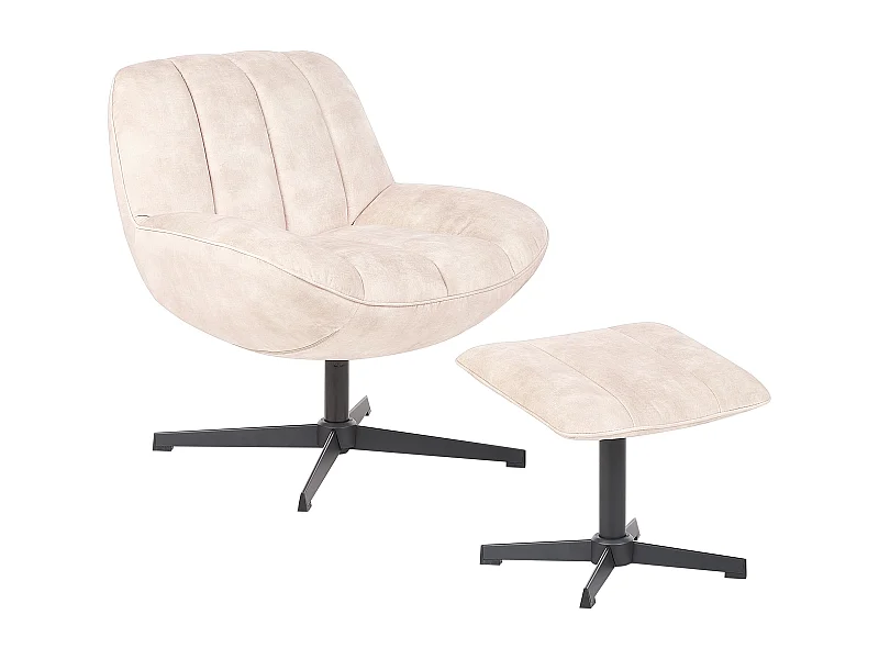 Poltrona girevole LIA con poggiapiedi Velluto Beige