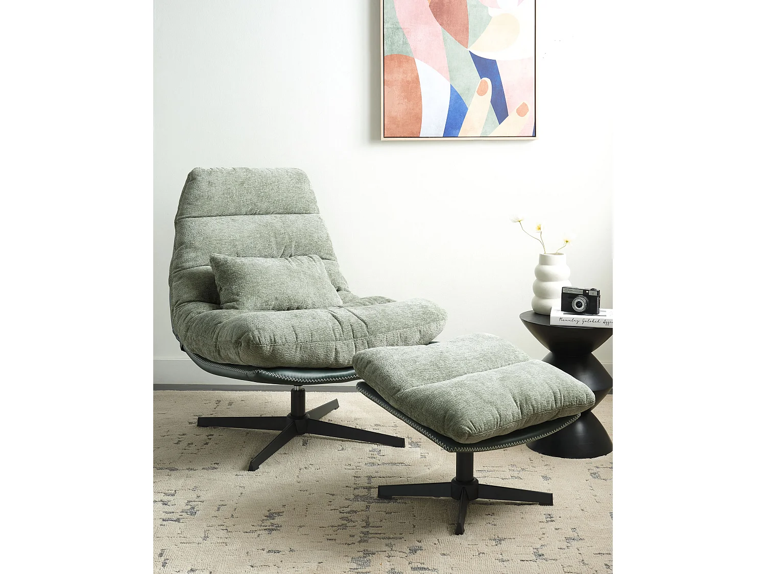 Fauteuil pivotant TOVIK Tissu chenille Vert clair