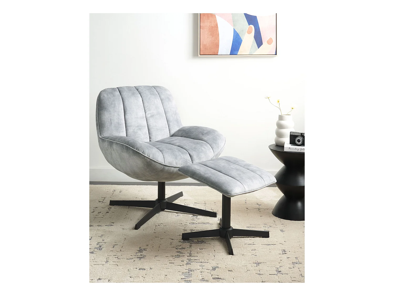 Fauteuil pivotant LIA Velours Gris clair
