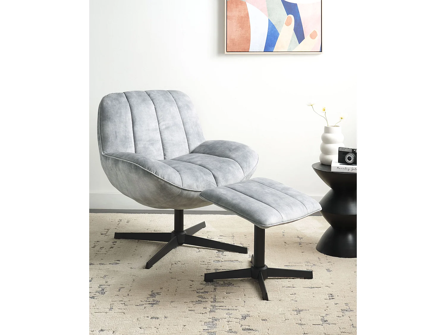 Fauteuil pivotant LIA Velours Gris clair