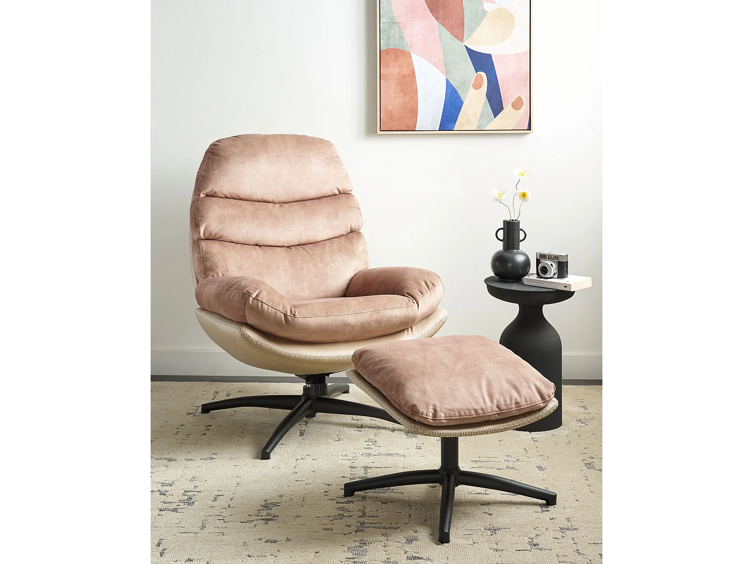 Fauteuil pivotant EIDE Velours Beige sable