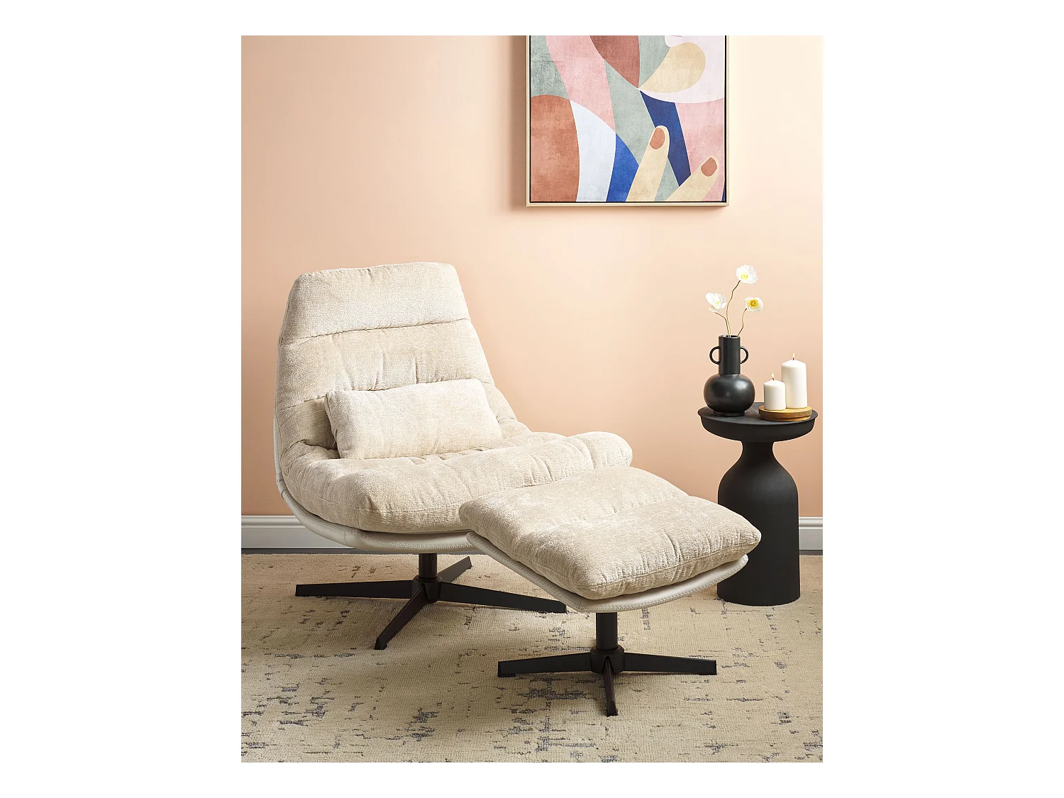 Draaifauteuil TOVIK met voetenbank Stof Lichtbeige