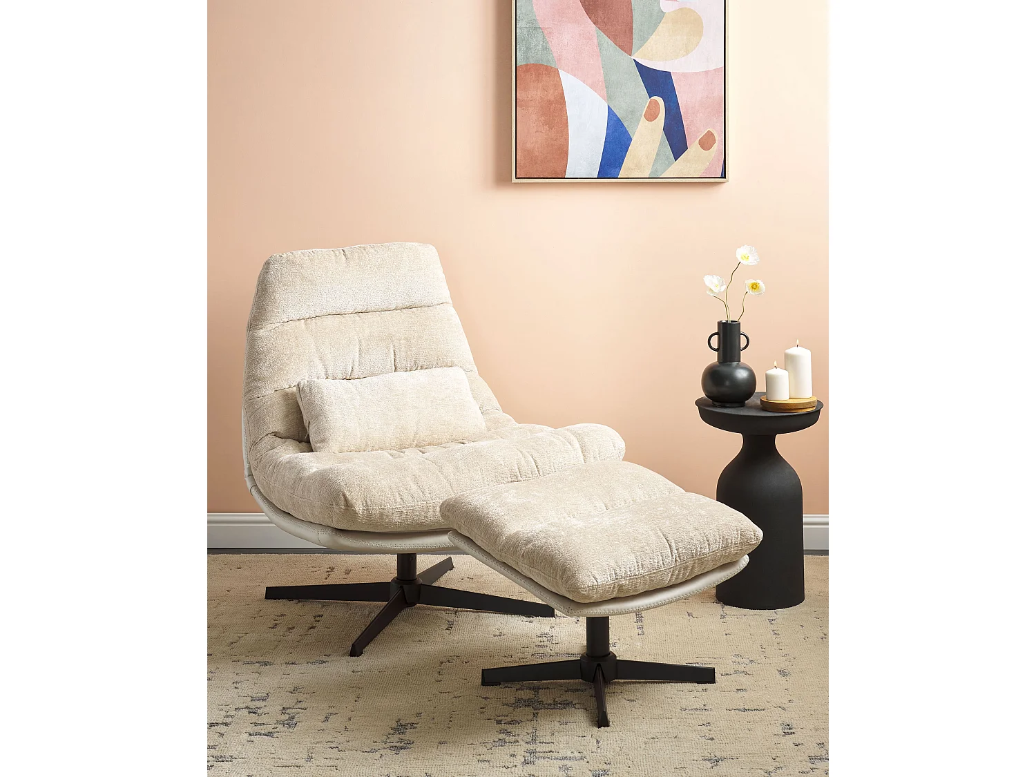 Fauteuil pivotant TOVIK Tissu chenille Beige clair