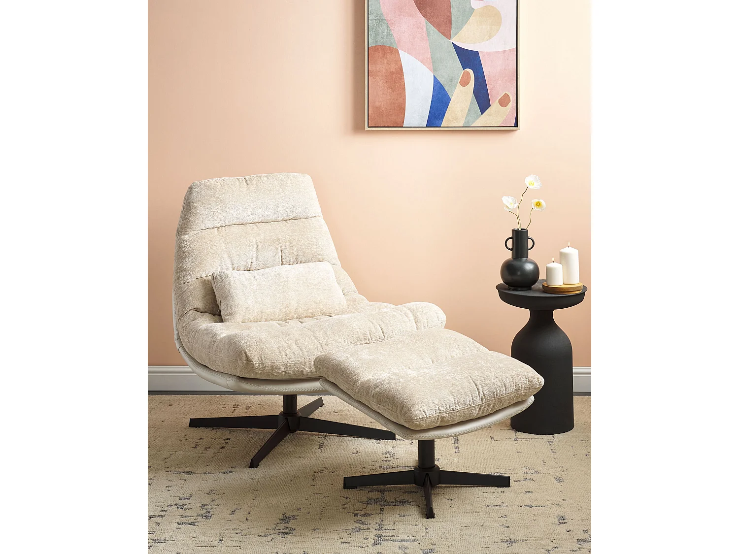 Fauteuil pivotant TOVIK Tissu Beige clair