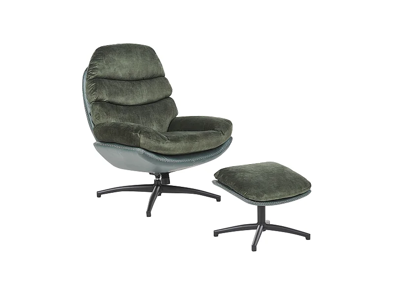 Drehsessel EIDE mit Fussstütze Samtstoff Dunkelgrün