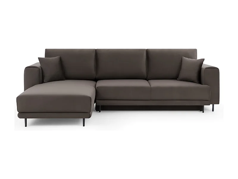 Canapé d'angle convertible velours DAVINA - Coffre et pieds métal noir-Marron-angle gauche