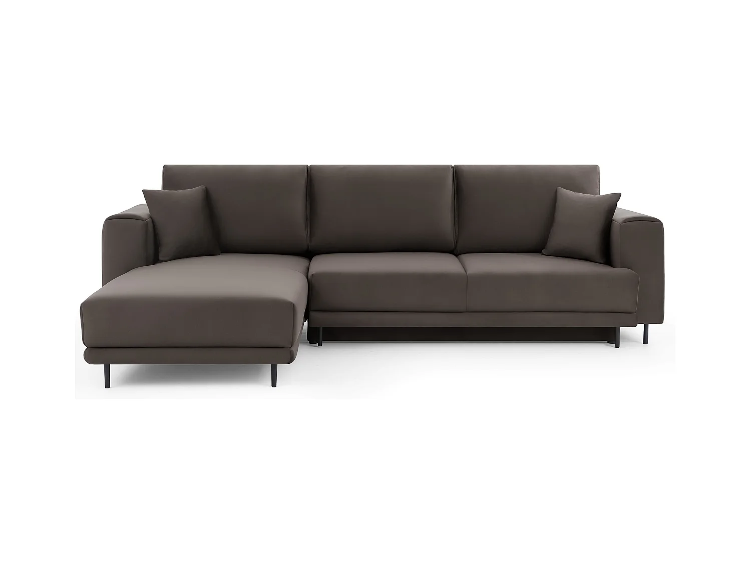 Canapé d'angle convertible velours DAVINA - Coffre et pieds métal noir-Marron-angle gauche