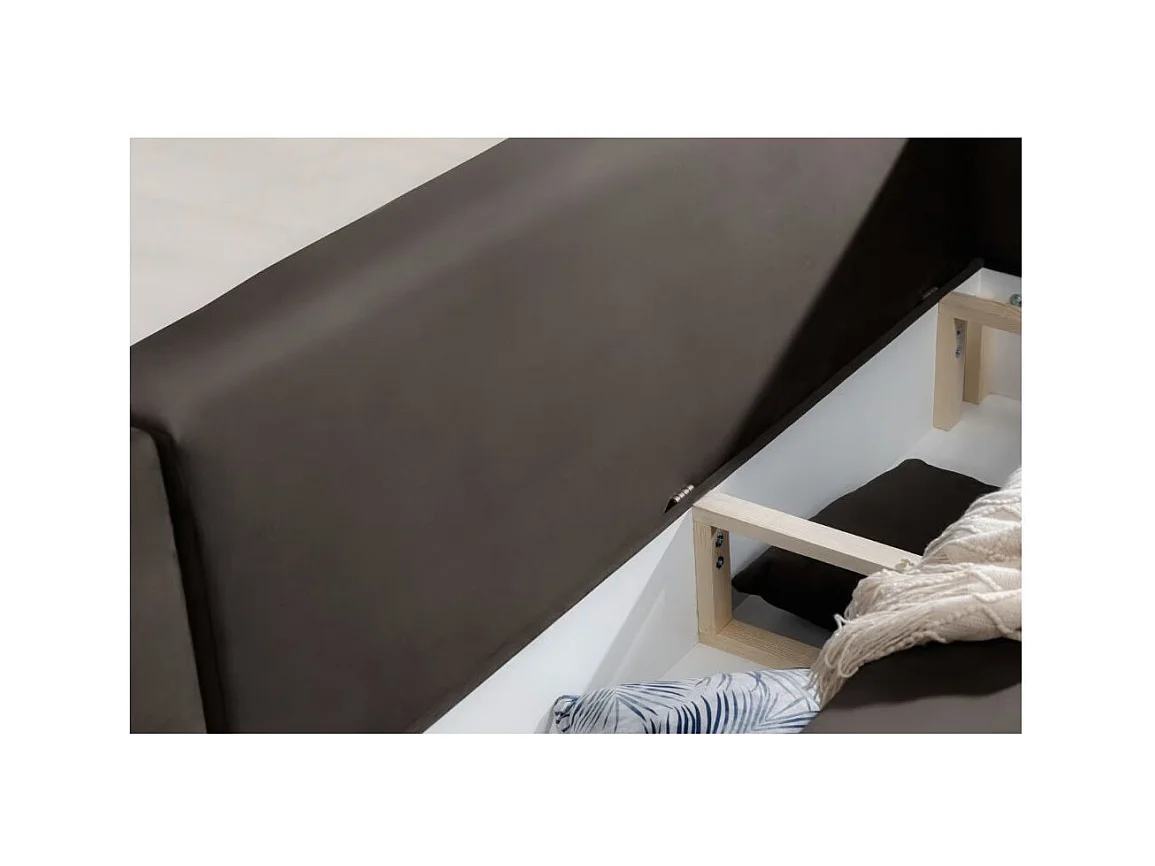 Canapé d'angle convertible velours DAVINA - Coffre et pieds métal noir-Marron-angle gauche