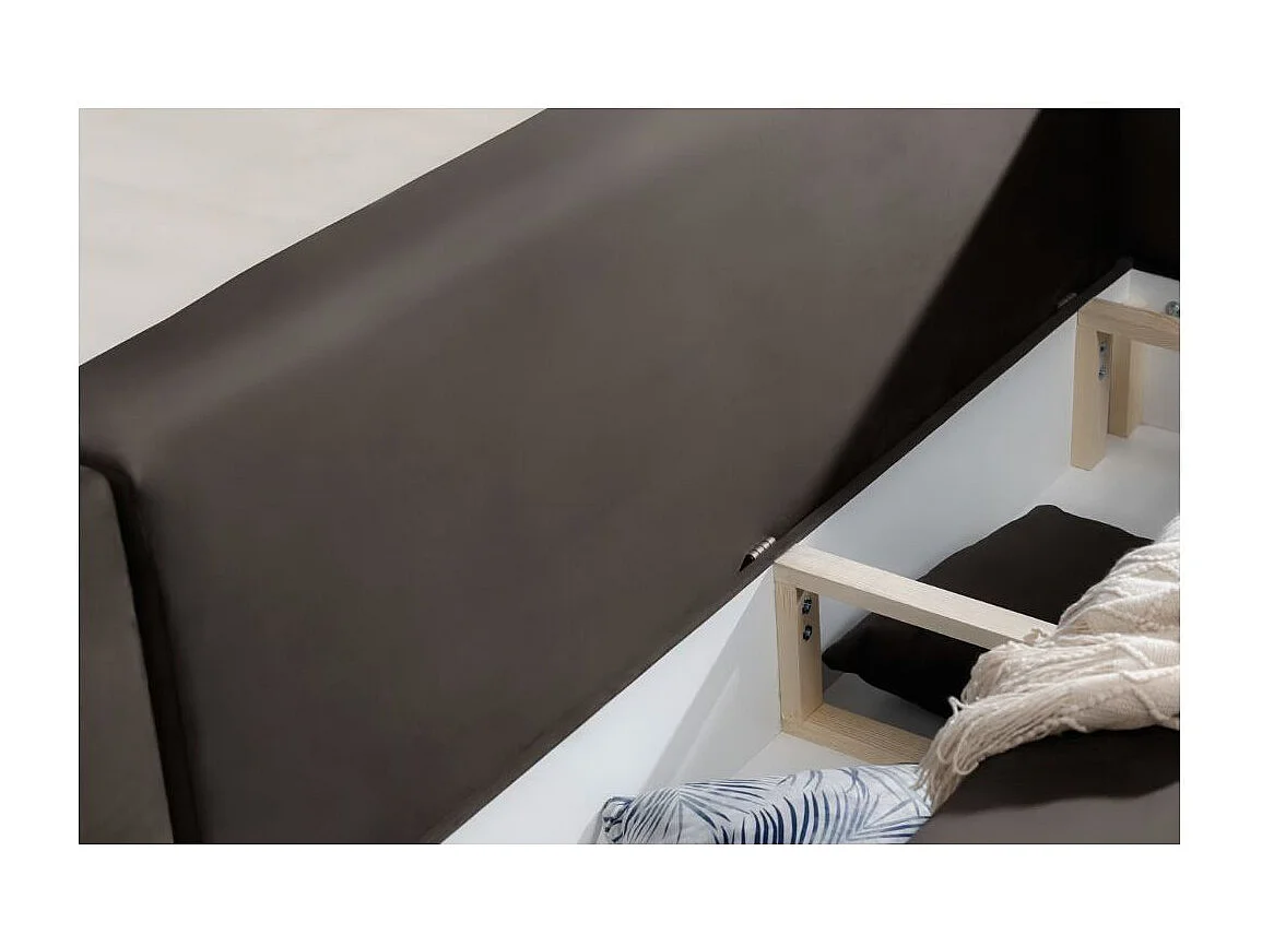 Canapé d'angle convertible velours DAVINA - Coffre et pieds métal noir-Marron-angle gauche